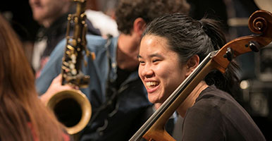 Students at a jazz concert rehearsal 